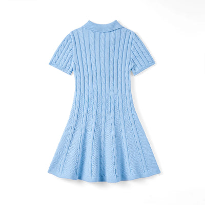 Cable Knit Polo Dress in Baby Blue