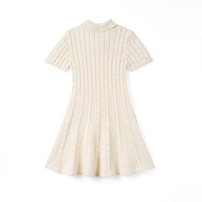 Cable Knit Polo Dress in Cream