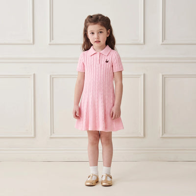 Cable Knit Polo Dress in Pink