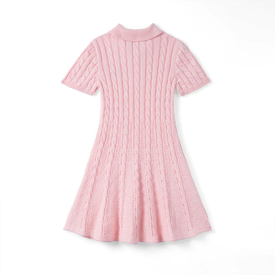 Cable Knit Polo Dress in Pink
