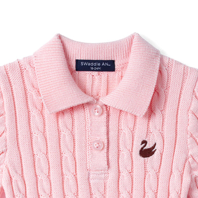 Cable Knit Polo Dress in Pink