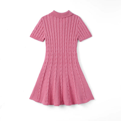 Cable Knit Polo Dress in Rose Pink