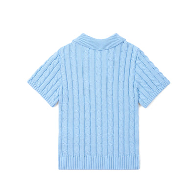 Cable Knit Polo Sweater in Baby Blue