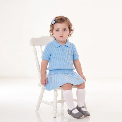 Cable Knit Polo Sweater in Baby Blue