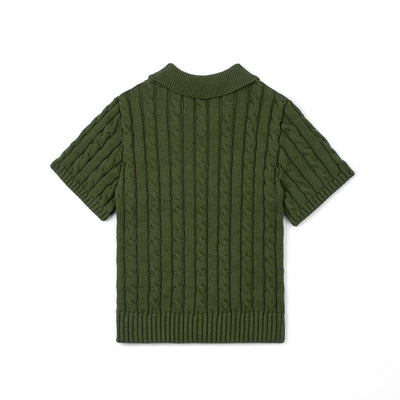 Cable Knit Polo Sweater in Forest Green