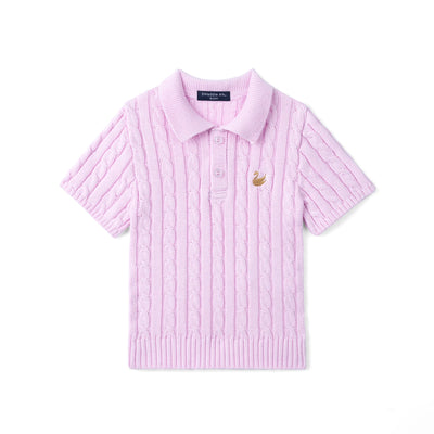 Cable Knit Polo Sweater in Lilac