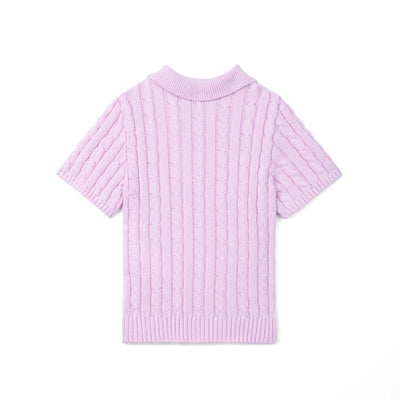 Cable Knit Polo Sweater in Lilac