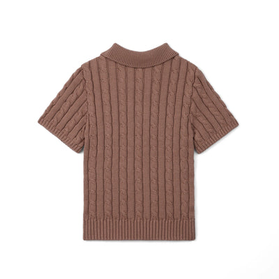 Cable Knit Polo Sweater in Mocha