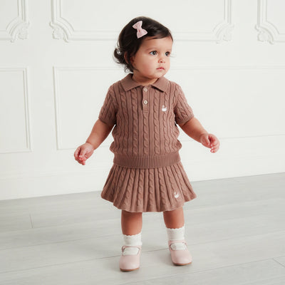 Cable Knit Polo Sweater in Mocha