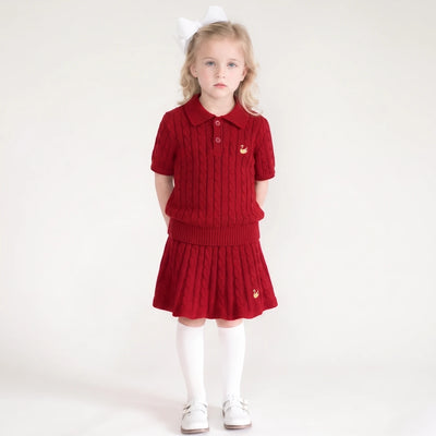 Cable Knit Polo Sweater in Red Xmas