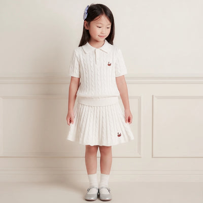 Cable Knit Polo Sweater in White