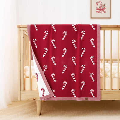Christmas Candy Cane Jacquard Knit Baby Blanket