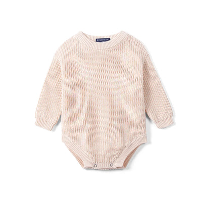 Classic Chunky Knit Baby Romper in Beige