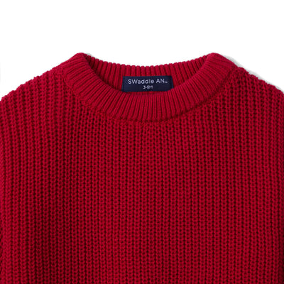 Classic Chunky Knit Baby Romper in Red Xmas