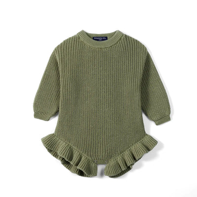 Sage Green Ruffle Knit Baby Romper
