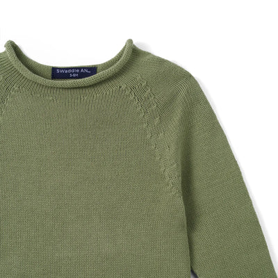 Knit Rollneck Baby Sweater in Sage Green