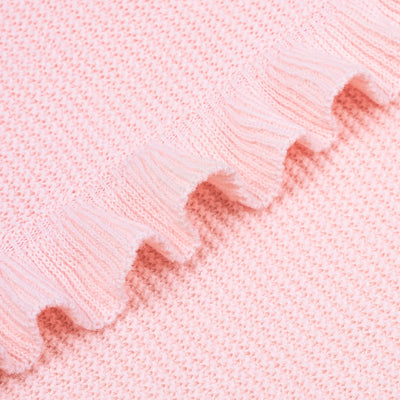 Ruffled Edge Knit Baby Blanket in Pink