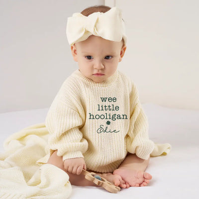 Wee Little Hooligan Embroidered Cotton Knit Romper