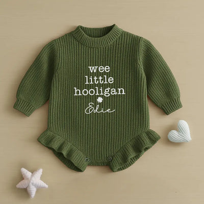 Wee Little Hooligan Embroidered Cotton Knit Romper