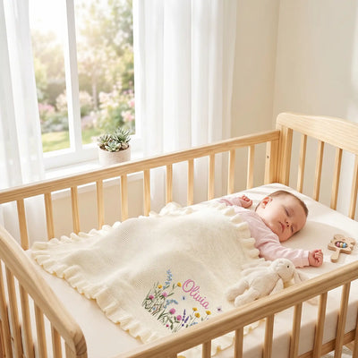 Wildflower Embroidered Baby Name Knit Blanket