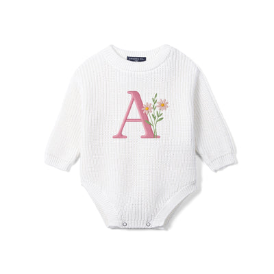Custom Initial Floral Embroidered Baby Romper