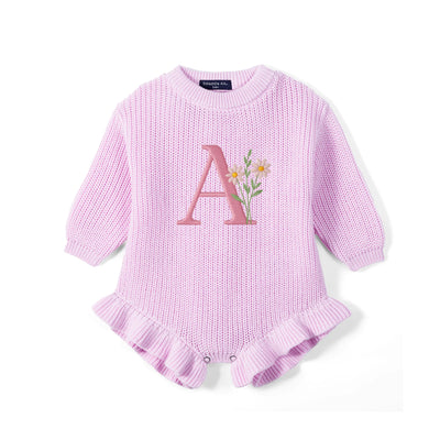 Custom Initial Floral Embroidered Baby Romper