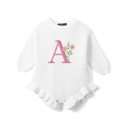 Custom Initial Floral Embroidered Baby Romper