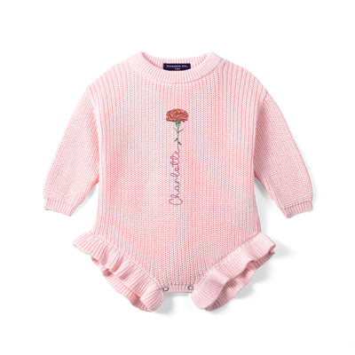 Birth Month Flower Embroidery Baby Knit Romper