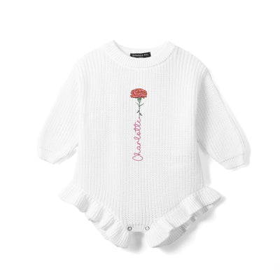 Birth Month Flower Embroidery Baby Knit Romper