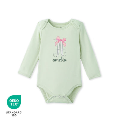 Custom Initial Bow & Name Embroidered Bamboo Bodysuit