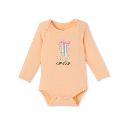 Custom Initial Bow & Name Embroidered Bamboo Bodysuit