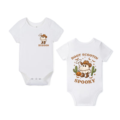 Custom Boot Scooting Spooky Name Halloween Bamboo Baby Bodysuit