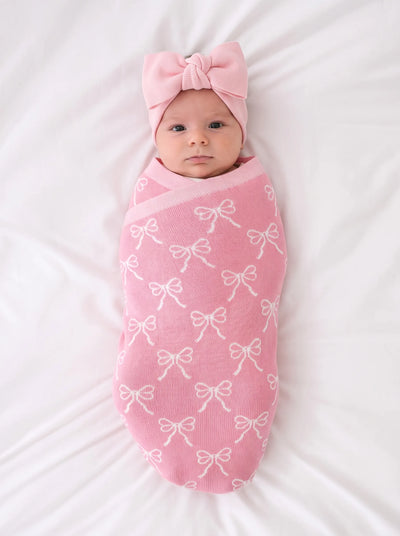 Coquette Bow Jacquard Knit Baby Blanket