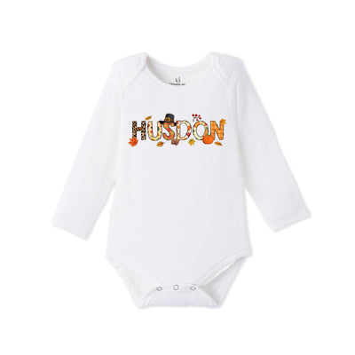 Custom Fall Doodle Name Bamboo Baby Bodysuit