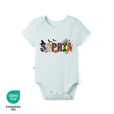 Custom Halloween Name Doodle Bamboo Baby Bodysuit