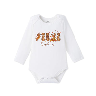 Custom Name "Fall Dachshunds" Bamboo Baby Bodysuit