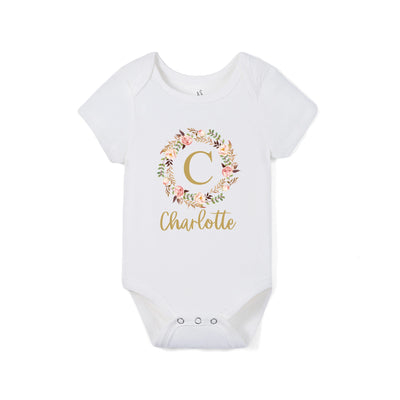 Custom Floral Initial Bamboo Bodysuit