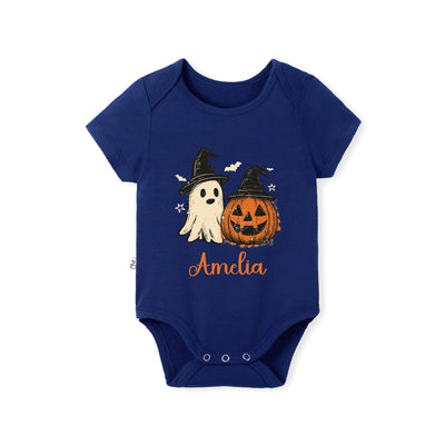Custom Ghost and Pumpkin Name Bamboo Bodysuit