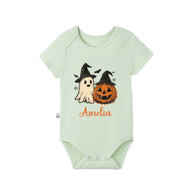 Custom Ghost and Pumpkin Name Bamboo Bodysuit