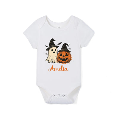 Custom Ghost and Pumpkin Name Bamboo Bodysuit