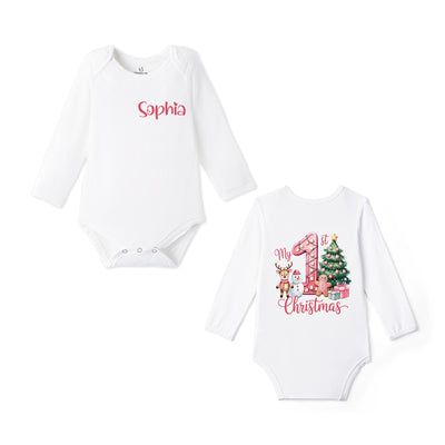 Custom Name My 1st Christmas Bamboo Baby Bodysuit