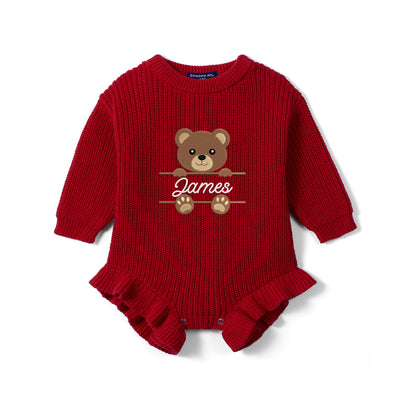 Custom Embroidered Bear Knit Baby Romper