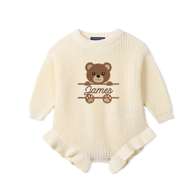 Custom Embroidered Bear Knit Baby Romper