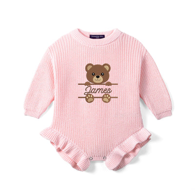 Custom Embroidered Bear Knit Baby Romper