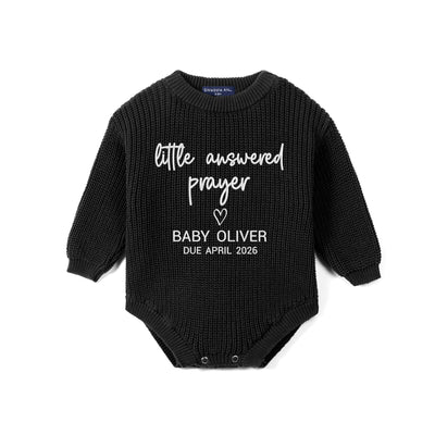 Custom Little Answered Prayer Due Date Baby Knit Romper