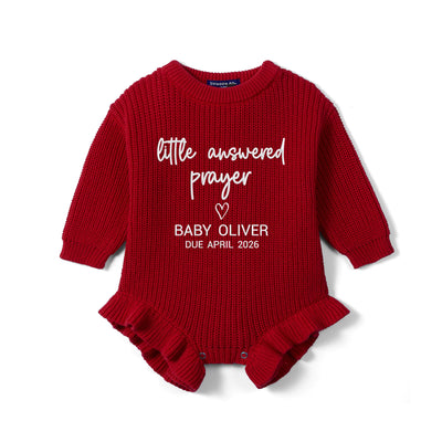 Custom Little Answered Prayer Due Date Baby Knit Romper