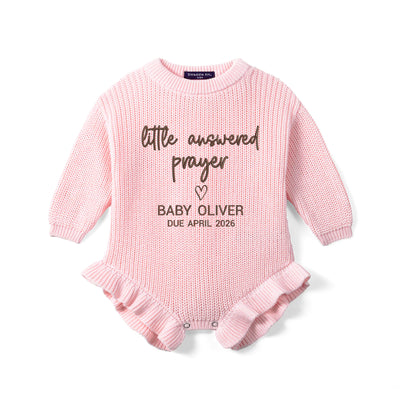 Custom Little Answered Prayer Due Date Baby Knit Romper