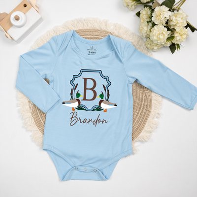 Personalized Mallard Duck Initial Baby Onesie - SwaddleAn
