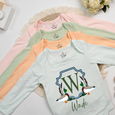 Personalized Mallard Duck Initial Baby Onesie - SwaddleAn