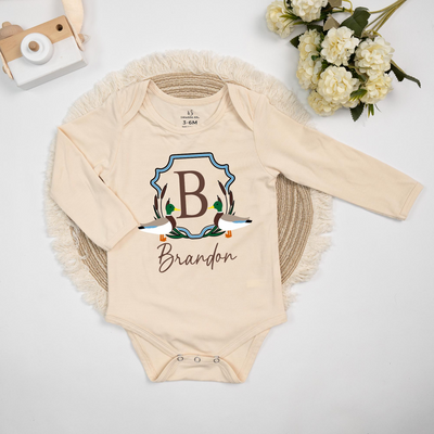 Personalized Mallard Duck Initial Baby Onesie - SwaddleAn